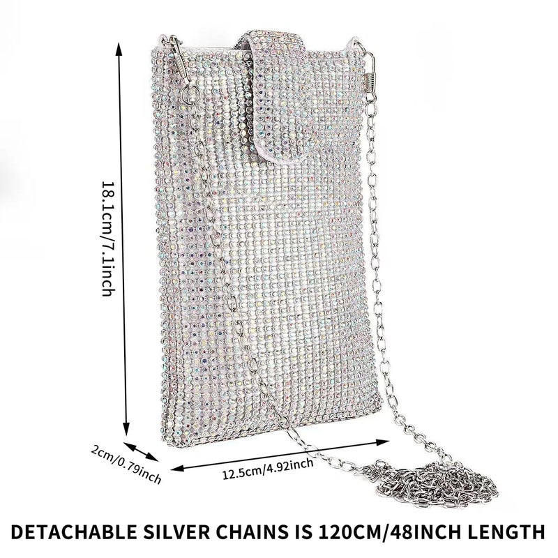 JUANALINE Evening Handbags Clutch Purses for Women Metal mesh Small Crossbody Bag Cell Phone Purse Wallet in Silver - Image 3